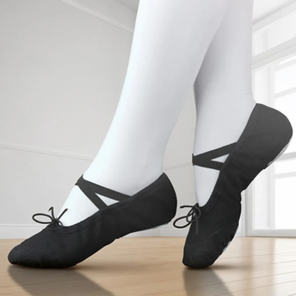 Balettskor, flickor, baletttofflor, delad lädersula, mjuka och andas (svarta, 29)