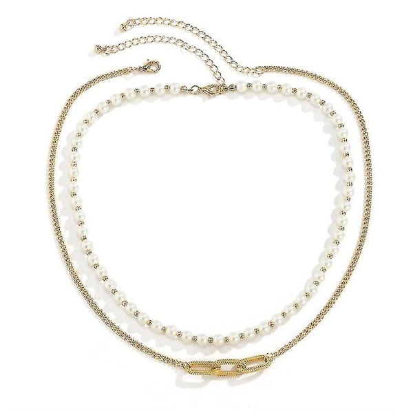 Geometrisk imitation pärlhalsband hiphop stil för män och kvinnor, silver