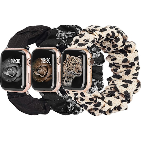 3-pack Kompatibla med Apple Watch Armband Scrunchies 38mm Tyg Mjukt Mönstrat Tryckt Tyg Armband Armband Kvinnor IWatch Elastiska Scrunchy Band 40mm