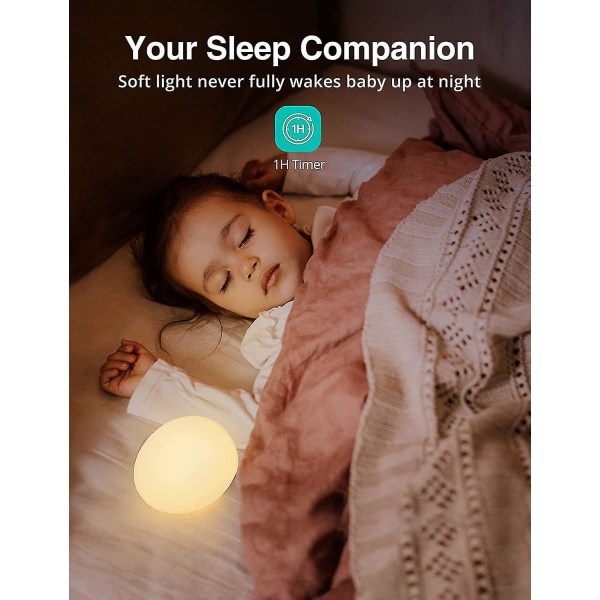 Ghyt nattlampa för barn med färgväxlingsläge och dimningsfunktion, uppladdningsbart baby nattlampa med 1 timmes timer och pekkontroll, upp till 100h W