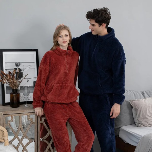 Dam Fluffy Pyjamas Set Fleece Sweater Byxor Vinter Lös Plysch Lounge Set 2  Delig Comfy Pyjamas, M, Purple Stand Collar. e7e7 | Fyndiq