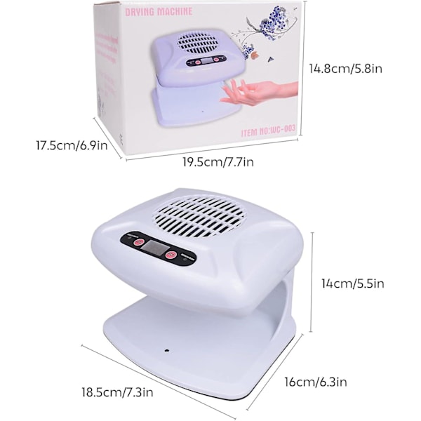 Luftnageltork med automatisk sensor, 300W timer nagelfläkt, varm & kall luftblåsare för vanligt nagellack, hem och salong