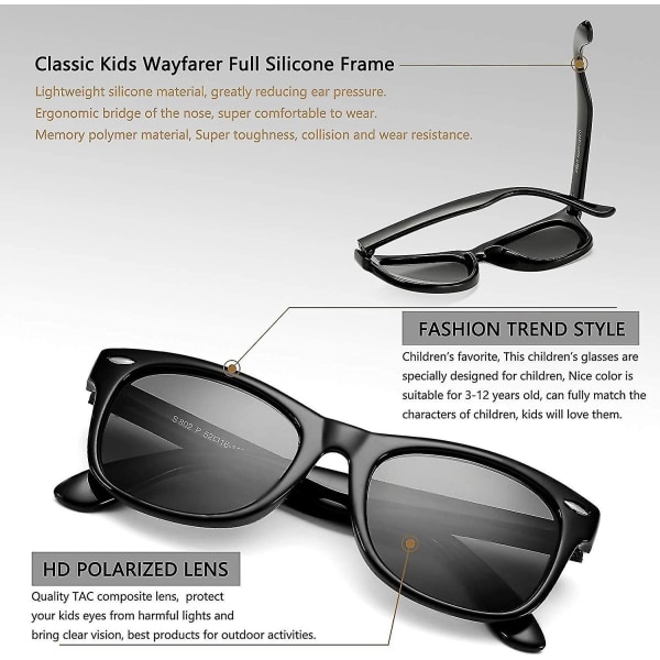 Polariserte solbriller for barn Tpee gummi fleksibel innfatning som er kompatibel med gutter, jenter