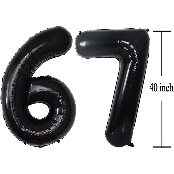 Svarta ballongsiffror 67, 67 cm, folie, mylar, helium, jättelika, stora, svarta ballongsiffror till 67-års eller 76-årsdag, 101,6 cm