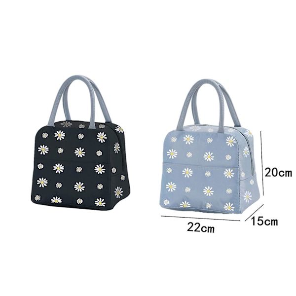 Isolerad Lunchväska, Bärbar Termisk Lunchväska Kylare Väska Daisy Mönster Lunchbox Organiser Tote Väska För Kvinnor (Svart)