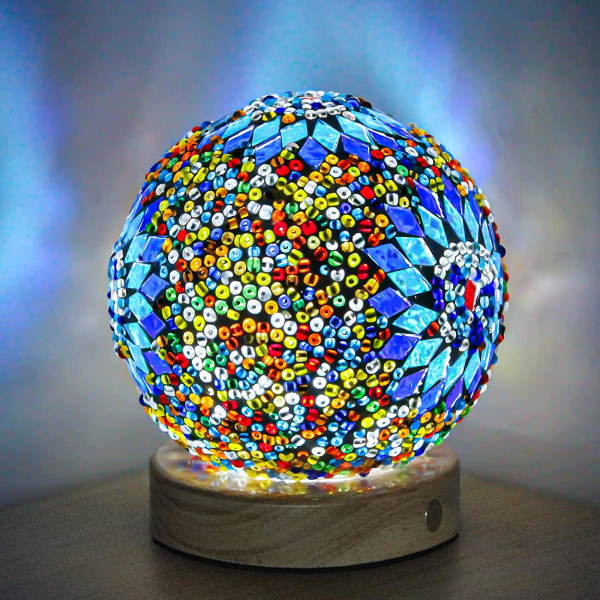 Bohemisk stil bordslampa Dekorativ glaslampa Heminredning Kreativ nattlampa（bohemia . blå)