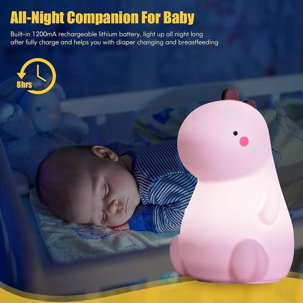 WABJTAM Kids Dinosaur Night Light, söt färgskiftande silikon baby med peksensor, bärbar uppladdningsbar LED-lampa vid sängkanten för barnrum
