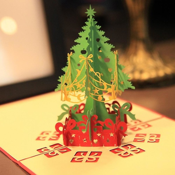 Juletræskort pop op til familie, 3d julekort, julehilsenskort popup gave, glædelige julekort