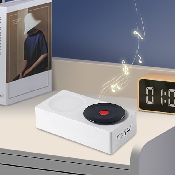 Trästruktur 5.0 Bluetooth-högtalare Atomic Vinyl Retro Skivspelare Roterande Tidskort Insättbar AUX Den dubbla designen är en högtalare och en nattl
