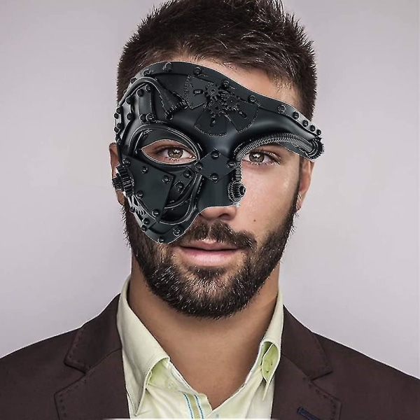 Cyberpunk maske Steampunk metal Cyborg venetiansk maske, maskerade maske til Halloween dekoration kostume