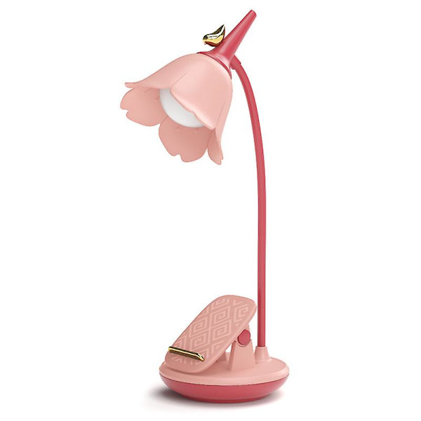 Rosa skrivbordslampa med klämma, liten laddningsbar LED-skrivbordslampa, justerbar svanhals, dimbar söt skrivbordslampa för barn flickors sovrum sovsal kontor