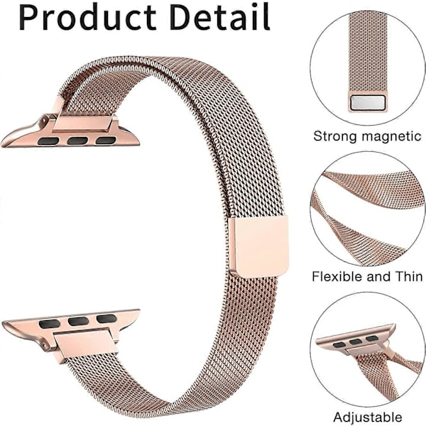 Armband till Apple Watch Series SE 7 6 5 4 3 2 1 38mm 40mm 41mm 42mm 44mm 45mm, Smalt & Tunn Mesh med Magnetisk Spänne, Rostfritt Stål, Kvinnor & Flickor