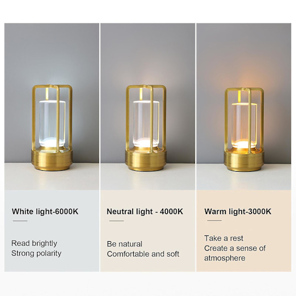 Lumison Crystal Lantern Bordlampe, lumison Krystallampe, bærbar Metal Bordlampe, 3 farver Genopladelig Led Lampe - Snngv（Guld）
