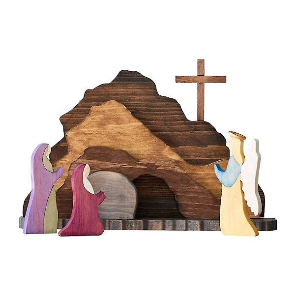 2 st Påskscen Trädekorationer Uppståndelsescen Ornament Krubba Krubba Nativity Set Hantverk Uppståndelse