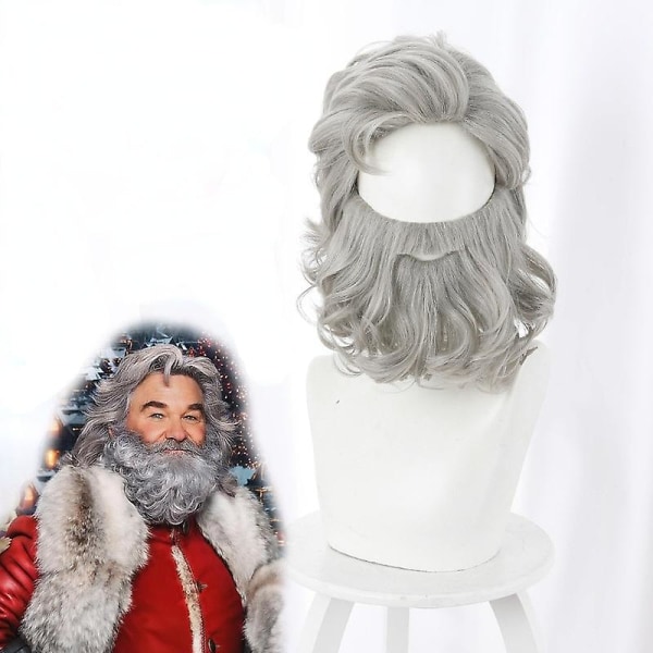 Joululahja Joulupukin peruukki ja parta synteettiset hiukset Lyhyet Cosplay-peruukit miehille Valkoinen hiuslisätarvikkeet Hattu