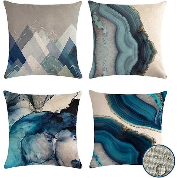 Dekorativa Kuddfodral Vattentäta 45 x 45, 4-pack Utomhus Inomhus Kuddfodral, Geometriska Blå Kuddfodral Teal för Bänk Soffa Vardagsrum Deco