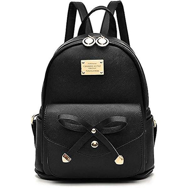 WABJTAMGirls Bow Cute Læder Rygsæk Mini Rygsæk Damepung, 22cm*15cm*26cm sort