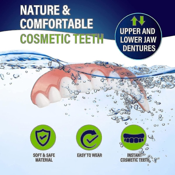 2 sæt tandproteser øvre og nedre tandproteser, naturlige og komfortable, beskytter dine tænder og genopretter et selvsikkert smil