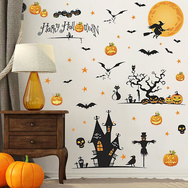 3D Halloween-ikkunatarrat seinätarrat, linnan kurpitsa noita Halloween-seinätarrat, Halloween-seinäkoriste pelottavat koristeet makuuhuoneeseen, Halloween Wi