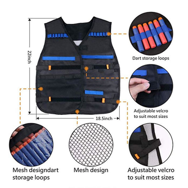 2-pack taktisk väst för barn, påfyllningspilar, taktisk mask, skyddsglasögon, omladdningsklämmor, handledsband för Nerf Nerf-tillbehör leksaksset