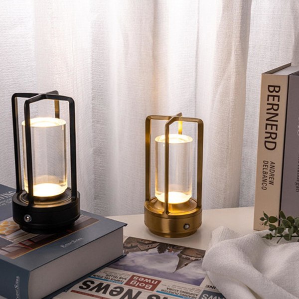 Lumison Crystal Lantern Bordlampe, lumison krystalllampe, bærbar metallbordlampe, 3 farger oppladbar trådløs LED-lampe - Snngv (gull)