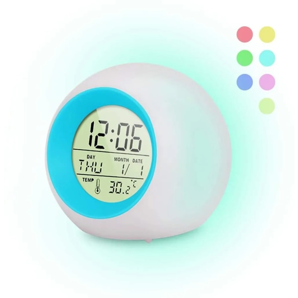 Digital LED-väckarklocka för barn - 7-färgs nattljus