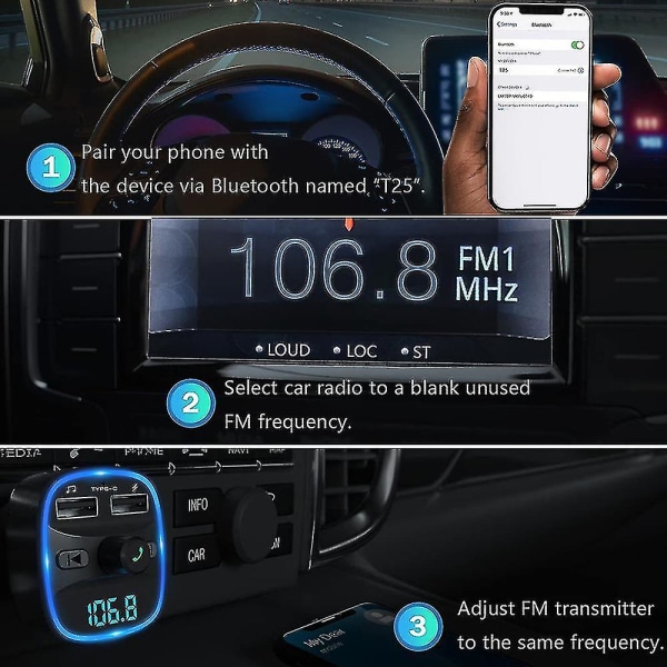 Lencent Bluetooth Fm-lähetin autosovitin Bluetooth -lähetin autoradioon00