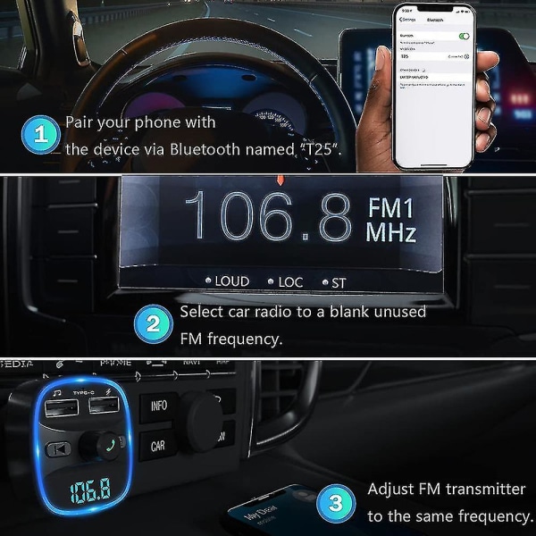 Lencent Bluetooth FM-sändare Bilsändare Bluetooth-sändare för bilradio