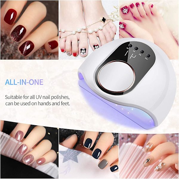 UV LED-nagellampa, 130W Professionell Automatisk Nagel Torkare, Snabbtorkande, 42 LED-lampor, 4 Timrar 10s/30s/60s/120s För Semi-permanent Nagellack, Gel