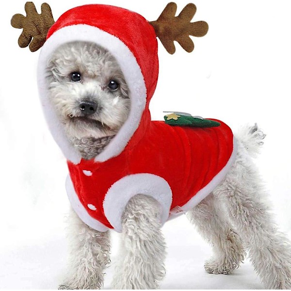 Juldräkt för hundar, Santa Claus-dräkt med mössa, hundhuvtröja, kattjuldräkter, festdräkt, varm på vintern (röd, xs)（S）