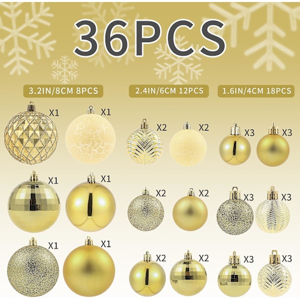 36 st Acid Blue Julgranspynt Bollar 2023, Bolas De Navidad - 6 st 3.2'', 12 st 2.4'', 18 st 1.6'' - Okrossbara Julgranskulor