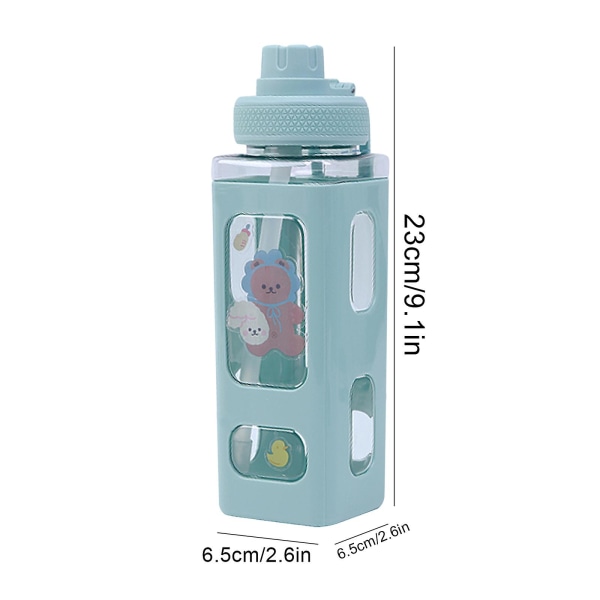 Vattenflaska med sugrör Sport Plast Bärbar fyrkantig dricksflaska för tjej Rosa 700ML（Grön）