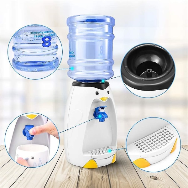 2,5l Mini Cute Penguin Vanndispenser Med Vannbøtte Drikk 8 Vannglass Til Student Hybel Hjemmekontor Gave