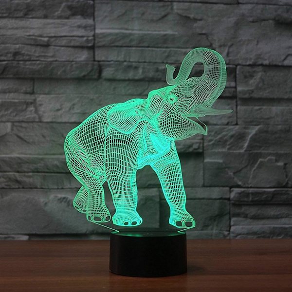 3D Elefant LED-lampa Art Deco 3D LED-lampa Fjärrkontroll 7/16 Färgförändring Nattlampa USB-driven Barnpresent Födelsedag Julgåva