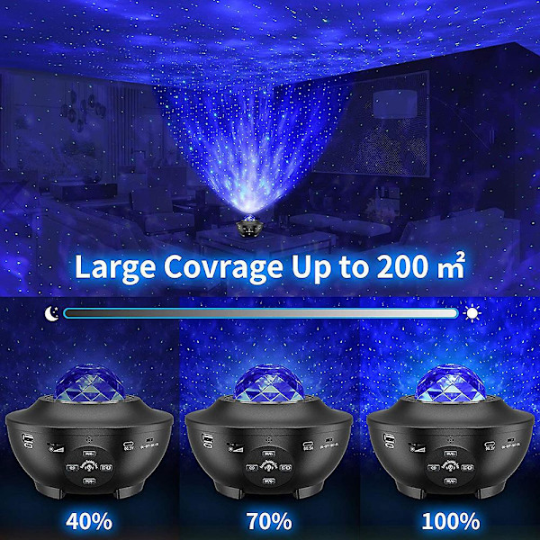 Stjerneprojektor, Galaxyprojektor, 4 i 1 med 21 lystilstande Nat Ocean Wave Projektor med musikafspiller Bluetooth-højttaler fjernbetjening
