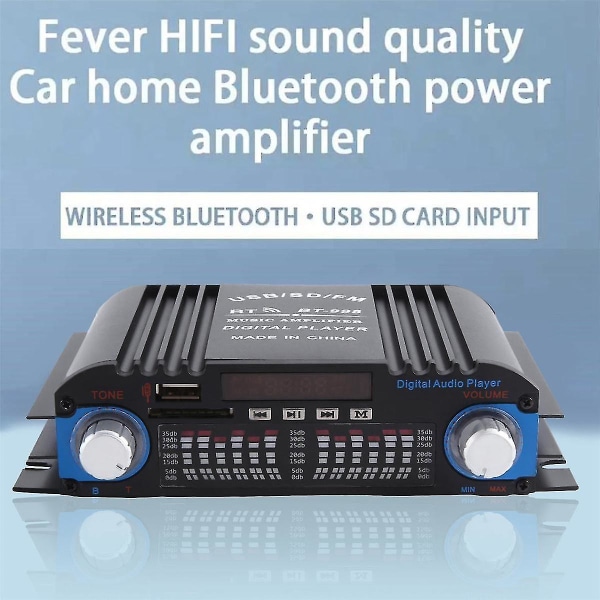 HiFi-lydforstærker Digital 4-kanals lydforstærker Bluetooth Karaoke Player FM Radio Support Re（Sort）