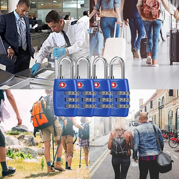 Resväskor Lås (4-pack) - 3-siffrig Kombinationslås - Godkänd Reselås för Resväskor & Bagage (mörkblå)