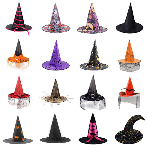 Halloween häxhatt festdekoration böjd hörn nät pumpa tryck trollkarl häxhatt för barn(stil 3)