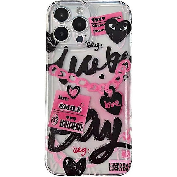 iPhone 14 Pro Skal Söt Collage Hjärta Kawaii Rolig Flickig Y2K Tryck Estetisk Design för Kvinnor Flickor Pojkar Mjuk TPU Skal
