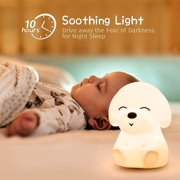 Nattlampa för barnrum baby present barns nattlampa söt valp nattlampa mjuk silikonlampa mjuk barnkammare USB -laddning bärbar hunddjur LE