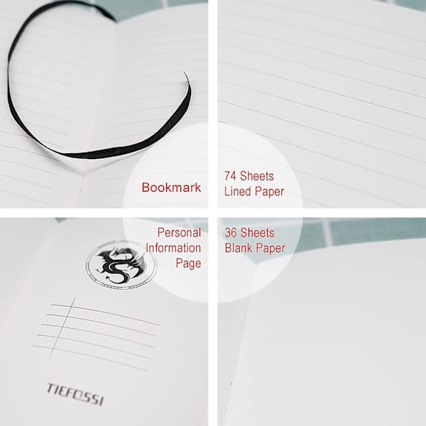 Drakskinnsjournal Notebook, Dagbok med kombinationslås, Linjerat/tomt papper Notebook, B6 Skrivande