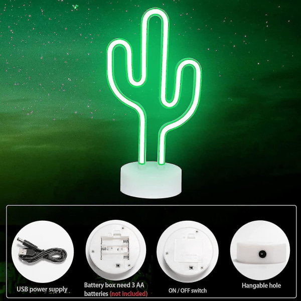 Kaktus Neon Skilt Natlampe Med Holder Base Dekorativ Vægdekoration Til Stue Soveværelse Jul Yo