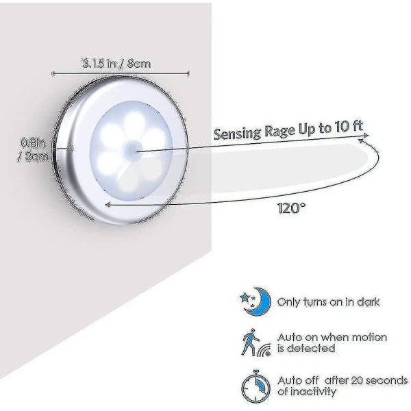 Sl 6-pakks bevegelsessensorlampe. Skaplampe. Led-sensorlys. Batteridrevet - Snngv