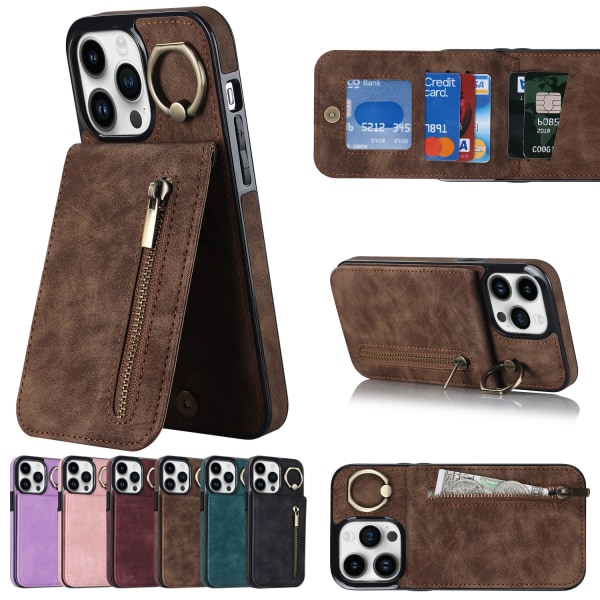 Gäller iphone12/ pro korthållare-mobiltelefon case brun