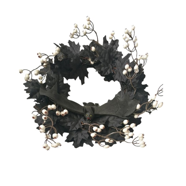 Rustikk inngangsdørkvister Garland Bladpynt Halloween-dekor Veggmontert kunstig svart krans（D，svart）