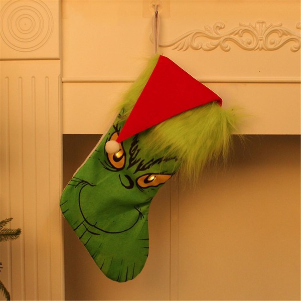 Jul Grinchen Strumpa Socka Godispåsar Present Xmas Party Hängande dekoration