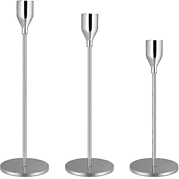 Set med 3 metall-ljusstakar
