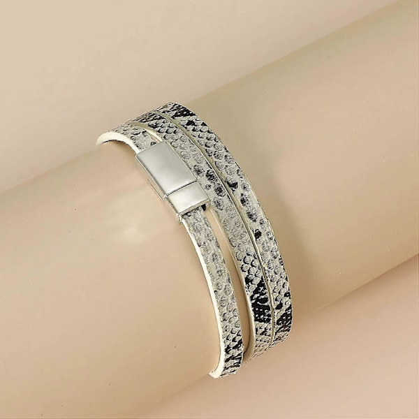 Flerlagers Ormhudsimulerat Läder Armband Manschett Bangel Armband Smycke Present till Kvinnor Män