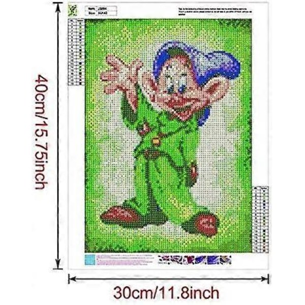 DIY 5D Diamantmålning Kit för Vuxna, Dvärgen Dopey i Grön Dräkt Full Borr Diamant Broderi Kit Hem Kontor Väggkonst Dekoration Måla efter Siffror 11.8