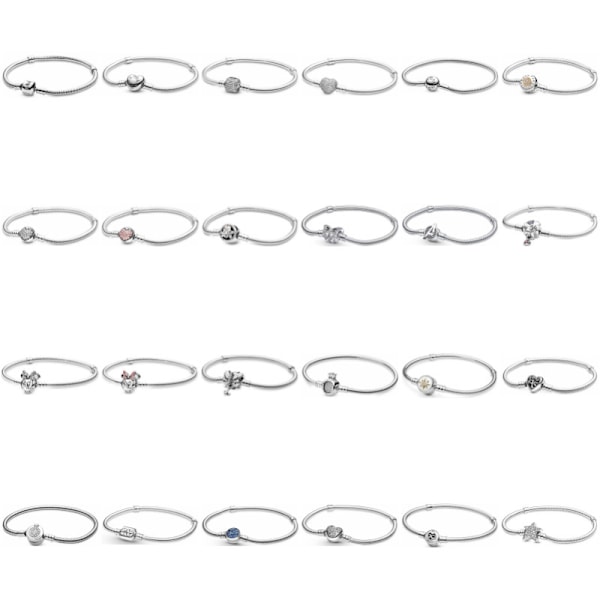 Dames Standard S925 Sølv Perle Spænde Charm Armbånd klassisk serie hjerte fuld diamant (16cm, B)